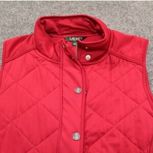 Lauren Ralph Lauren Red Quilted Vest Mock Neck Snap Zip Front Womens Large